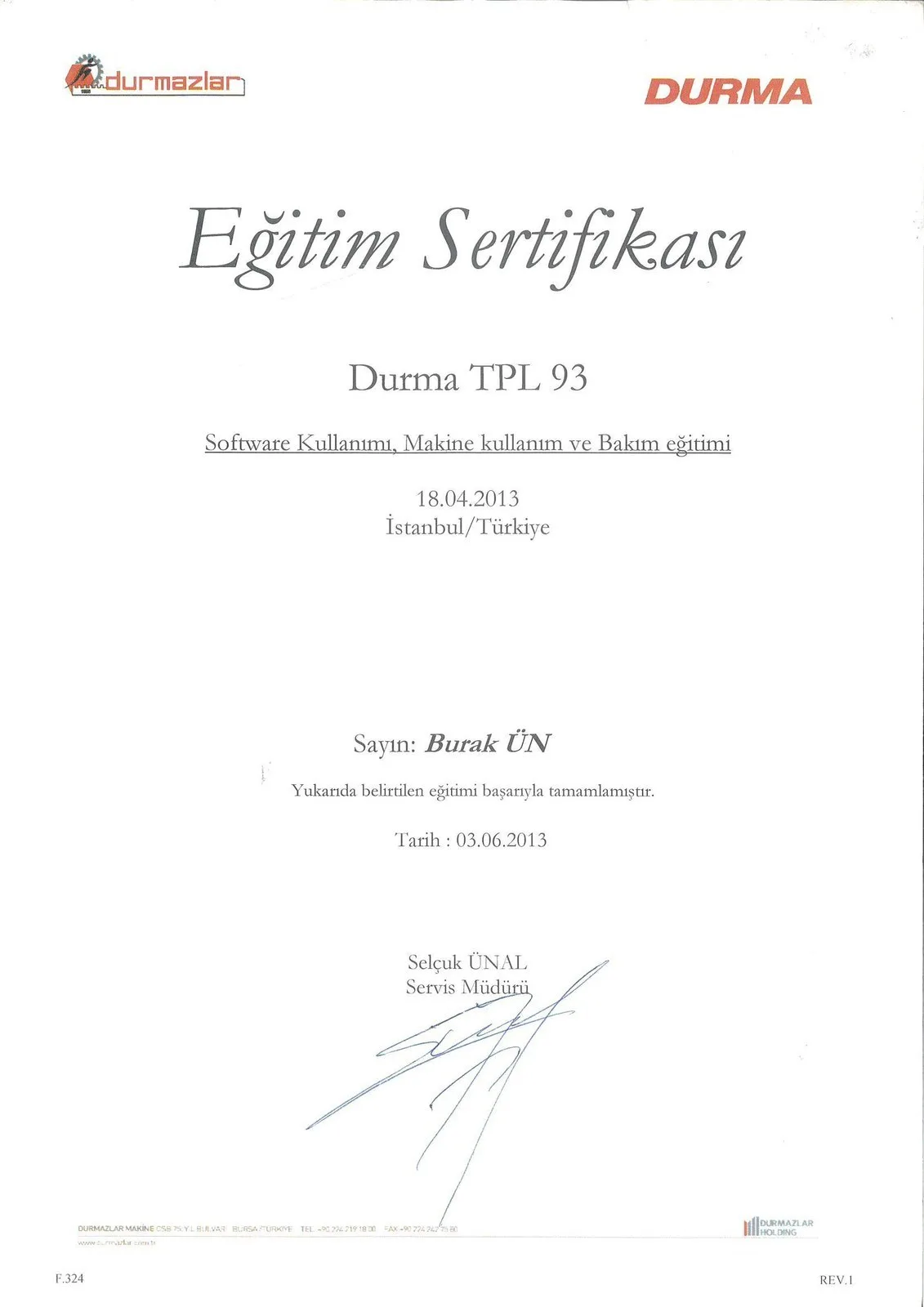 Durma TPL 93 — Makine Kullanım & Bakım — Durmazlar