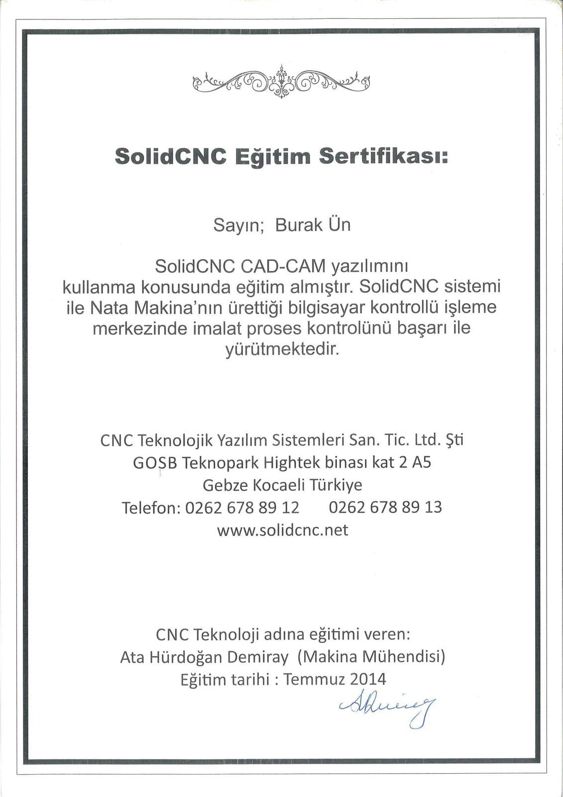 SolidCNC CAD-CAM-Schulung — CNC Teknoloji / Nata Makina