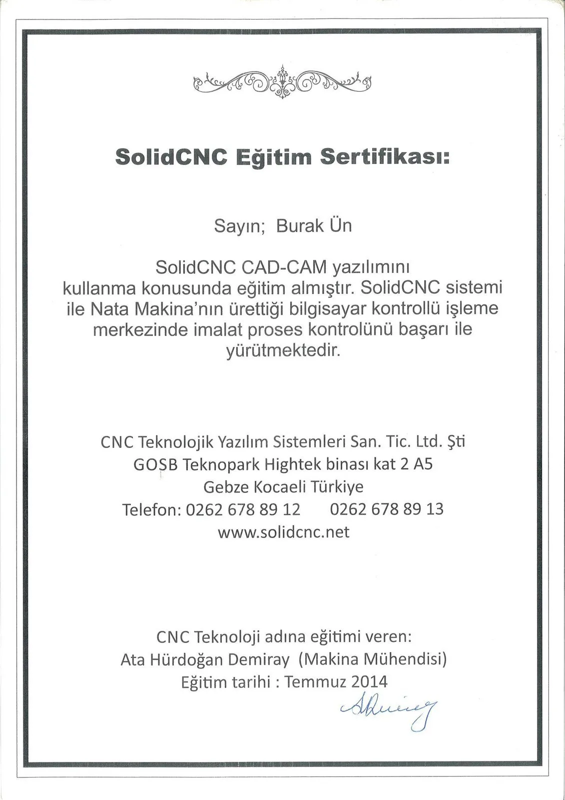 SolidCNC CAD-CAM Eğitimi — CNC Teknoloji / Nata Makina