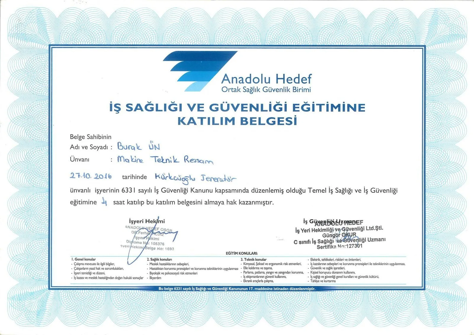 İş Sağlığı ve Güvenliği Eğitimi — Anadolu Hedef OSGB