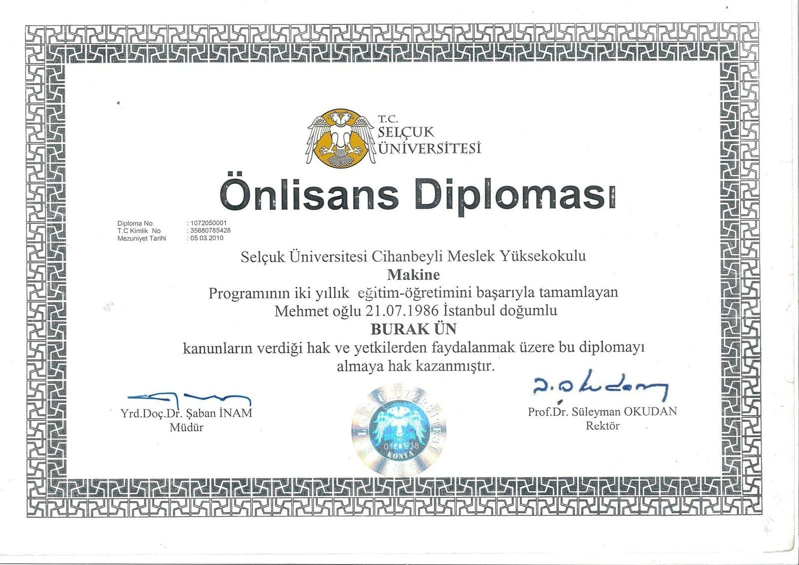 Associate-Abschluss — Maschinentechnik — Selçuk-Universität